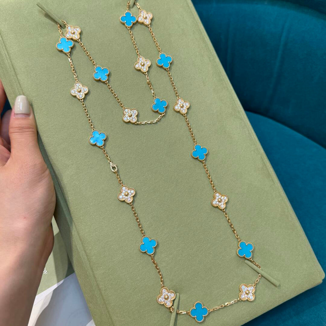[Topon]CLOVER 20 MOTIFS TURQUOISE DIAMOND NECKLACE