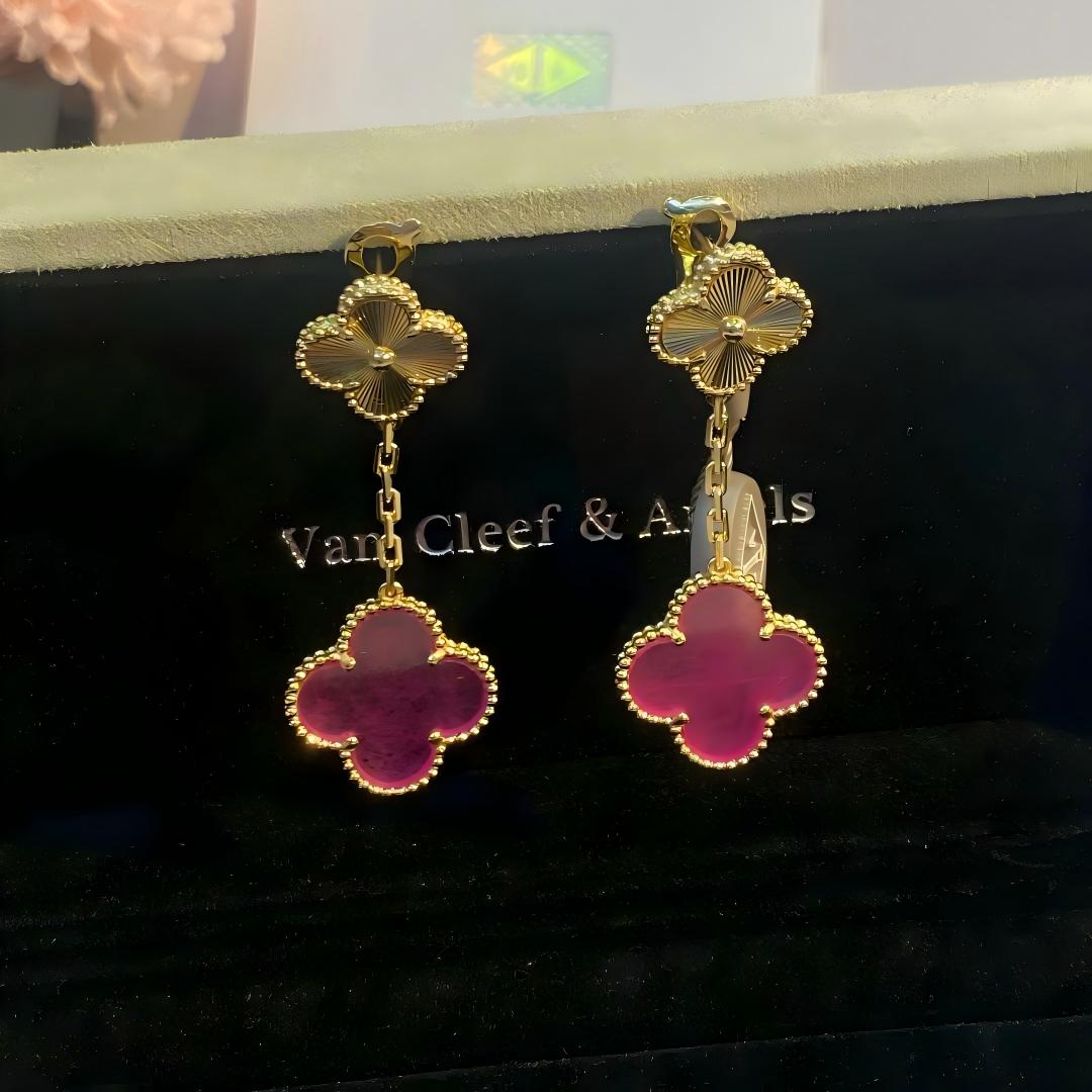 [TOPON]NEW CLOVER 2 MOTIF PINK ENAMEL EARRINGS
