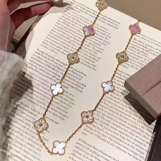 [Topon]CLOVER 20 MOTIFS DIAMOND PINK MOP NECKLACE