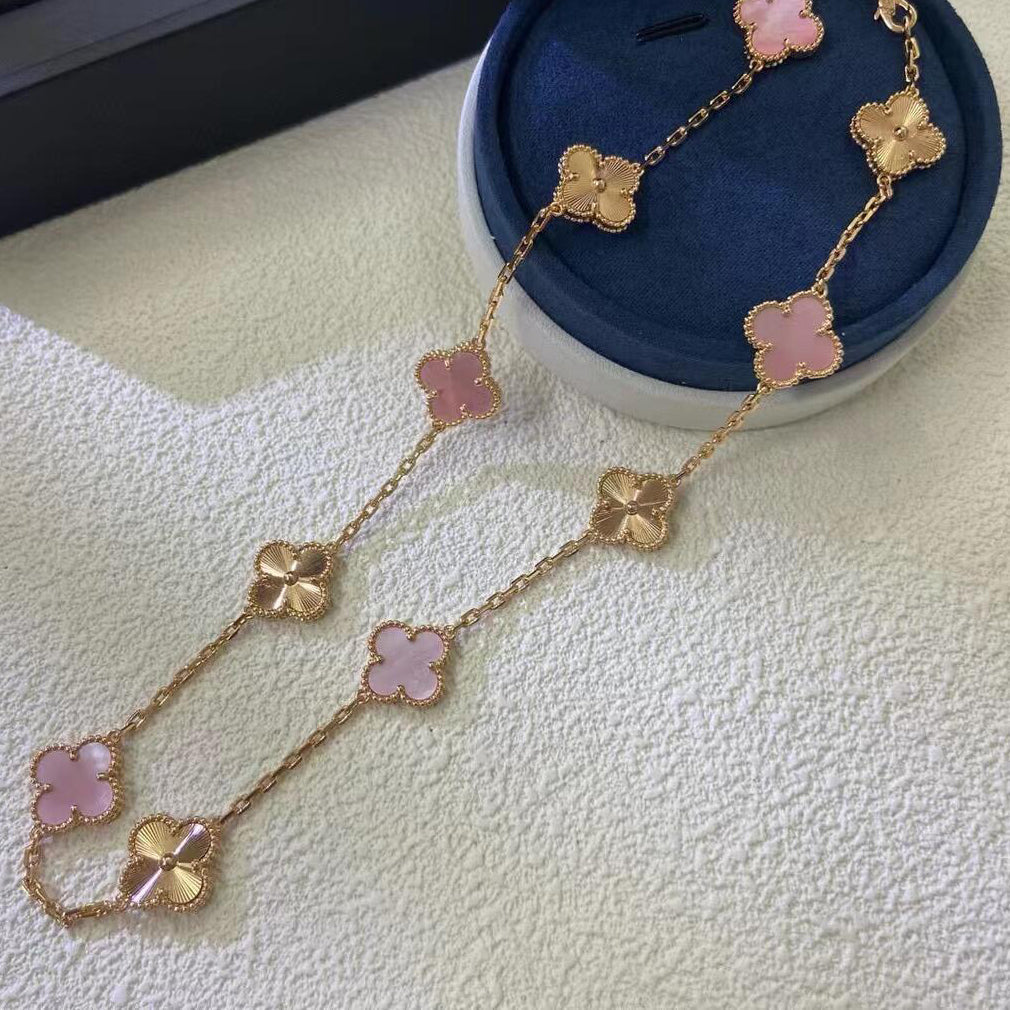 [Topon]CLOVER 10 MOTIFS  LASER PINK MOP NECKLACE