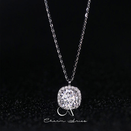 CLASSIC SQUARE BALE ONE CARAT MOISSANITE S925 SILVER NECKLACE
