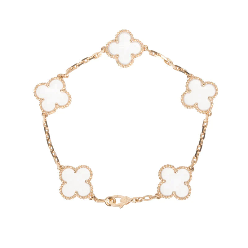 [Topon Jewelry]CLOVER 5 MOTIF ROCK CRYSTAL PINK GOLD BRACELET