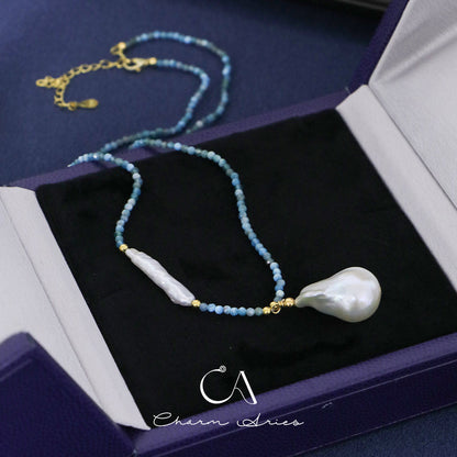 PHOENIX TURQUOISE NATURAL BAROQUE PEARLS S925 SILVER NECKLACE
