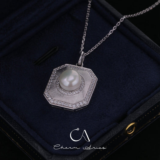 NATURAL FRESHWATER PEARLS S925  FULL DIAMONDS NECKLACE