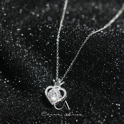 MOISSANITE HEART CROWN NECKLACE IN S925 SILVER