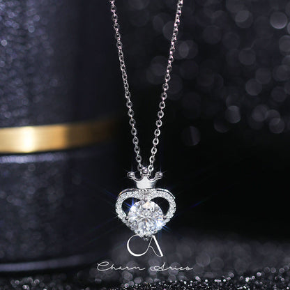 MOISSANITE HEART CROWN NECKLACE IN S925 SILVER