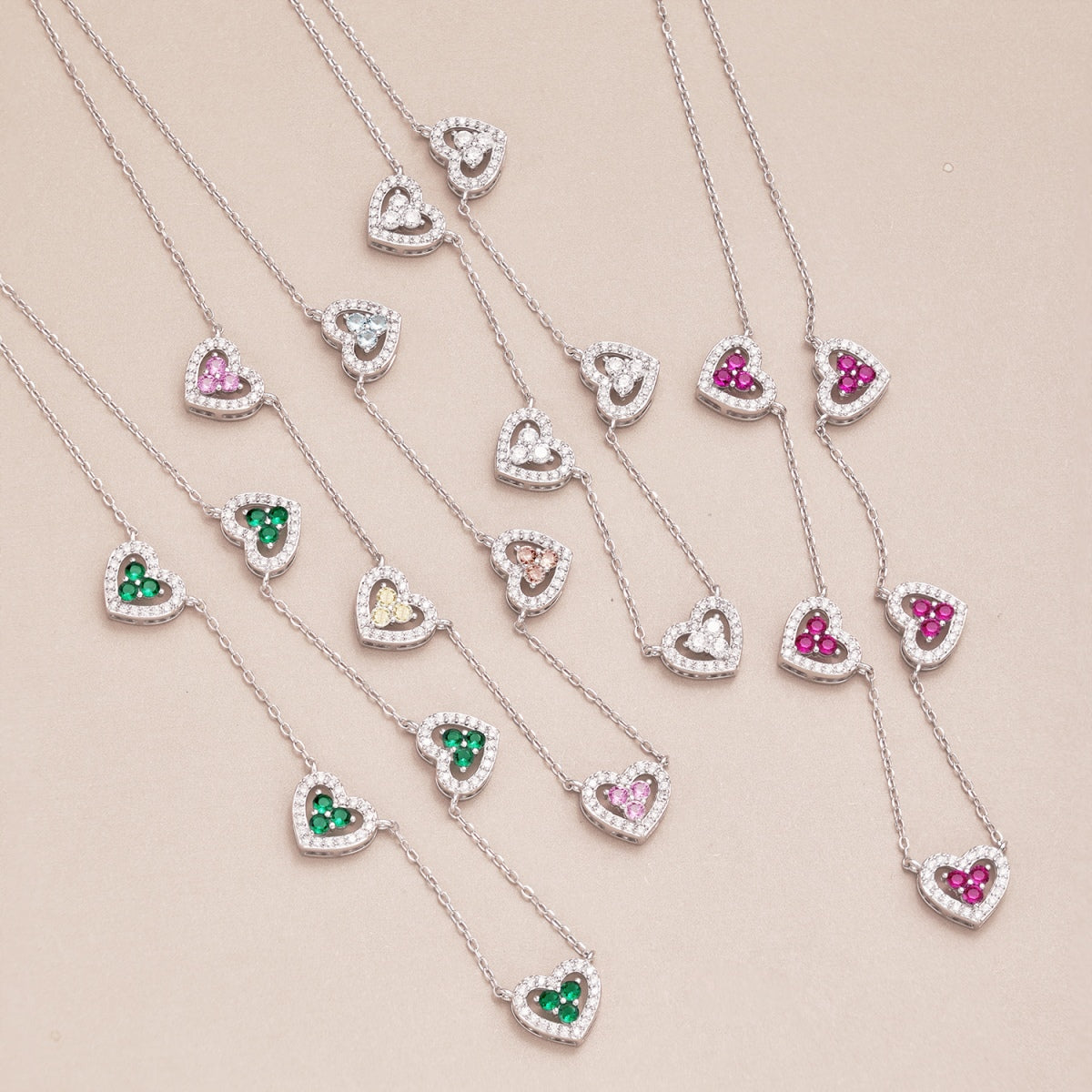 Sparkling Five Heart Necklace