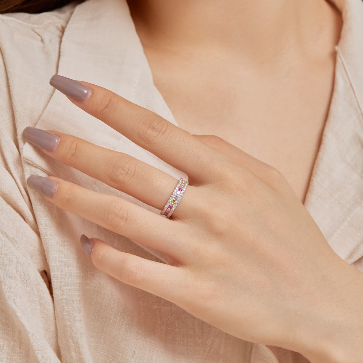 Delicate Colorful Round Cut Daily Ring