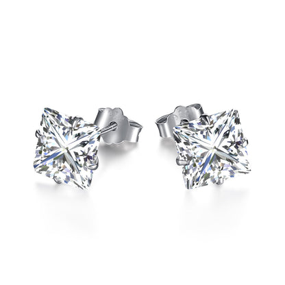 Stylish Shiny Square Center Stone Stud Earrings