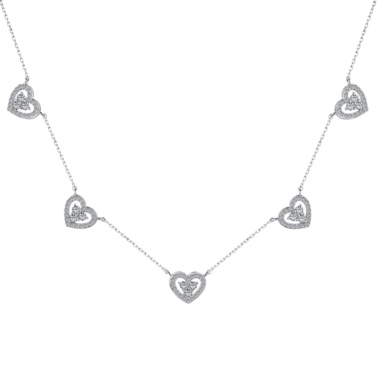 Sparkling Five Heart Necklace