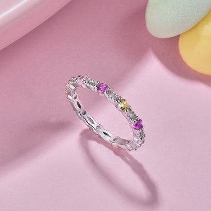 Sparkling Colorful Round Cut Tennis Ring