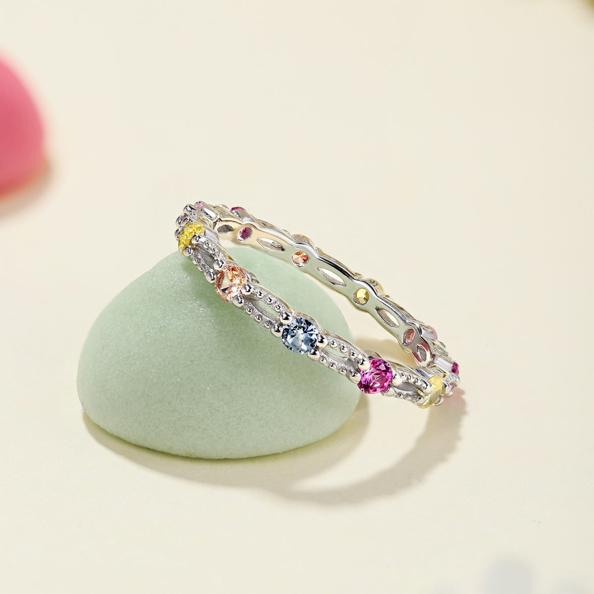 Sparkling Colorful Round Cut Tennis Ring