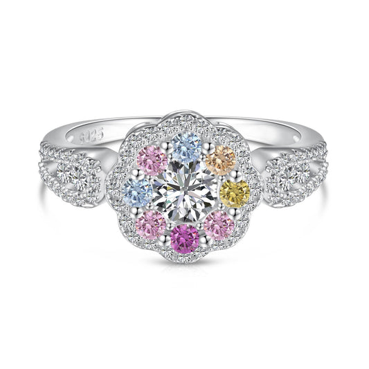 Delicate Colorful Round Cut Flower Shape Wedding Ring