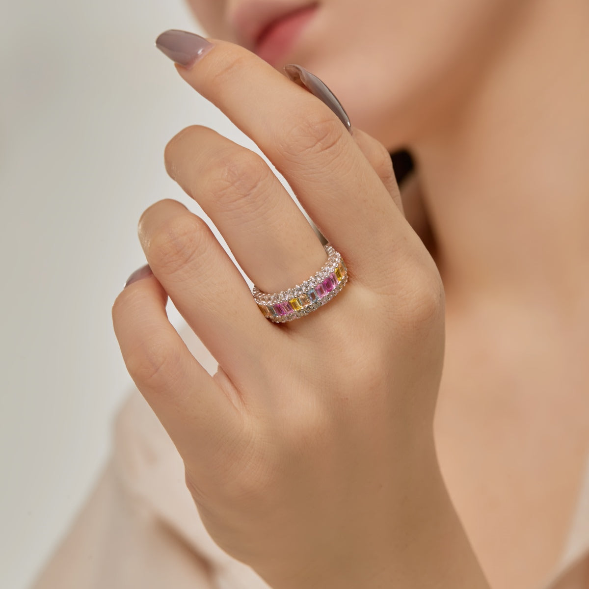 Dainty Colorful Radiant Cut Daily Ring