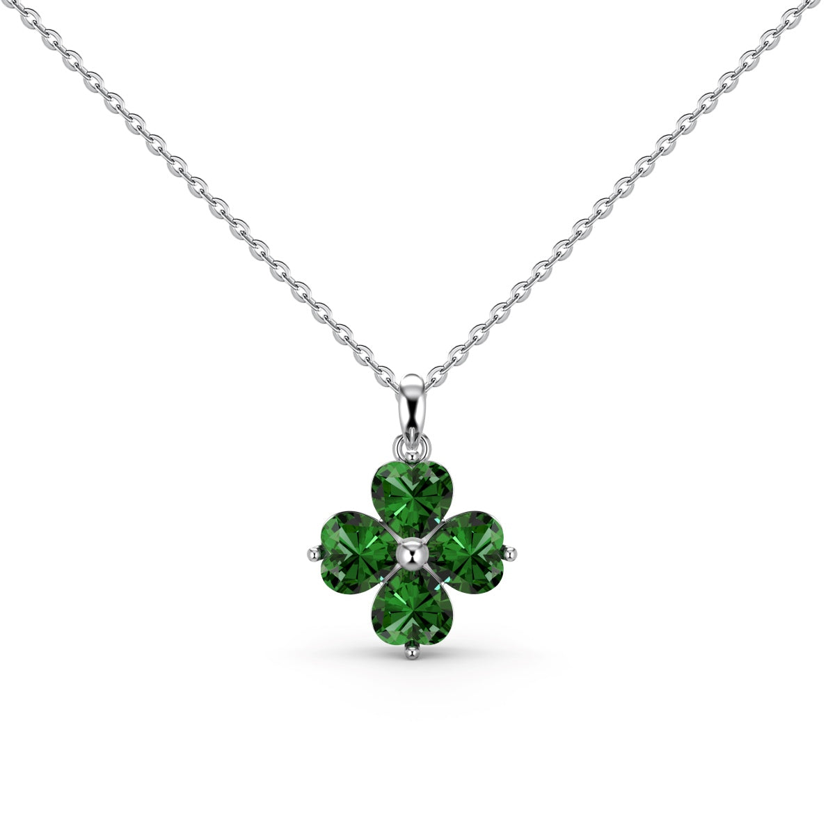 Heart-Shaped Four-Leaf Clover Bead Necklace