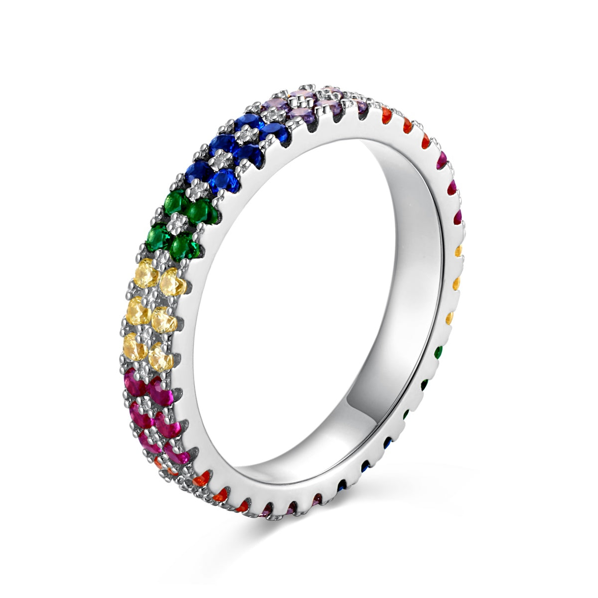 Unique Colorful Round Cut Tennis Ring