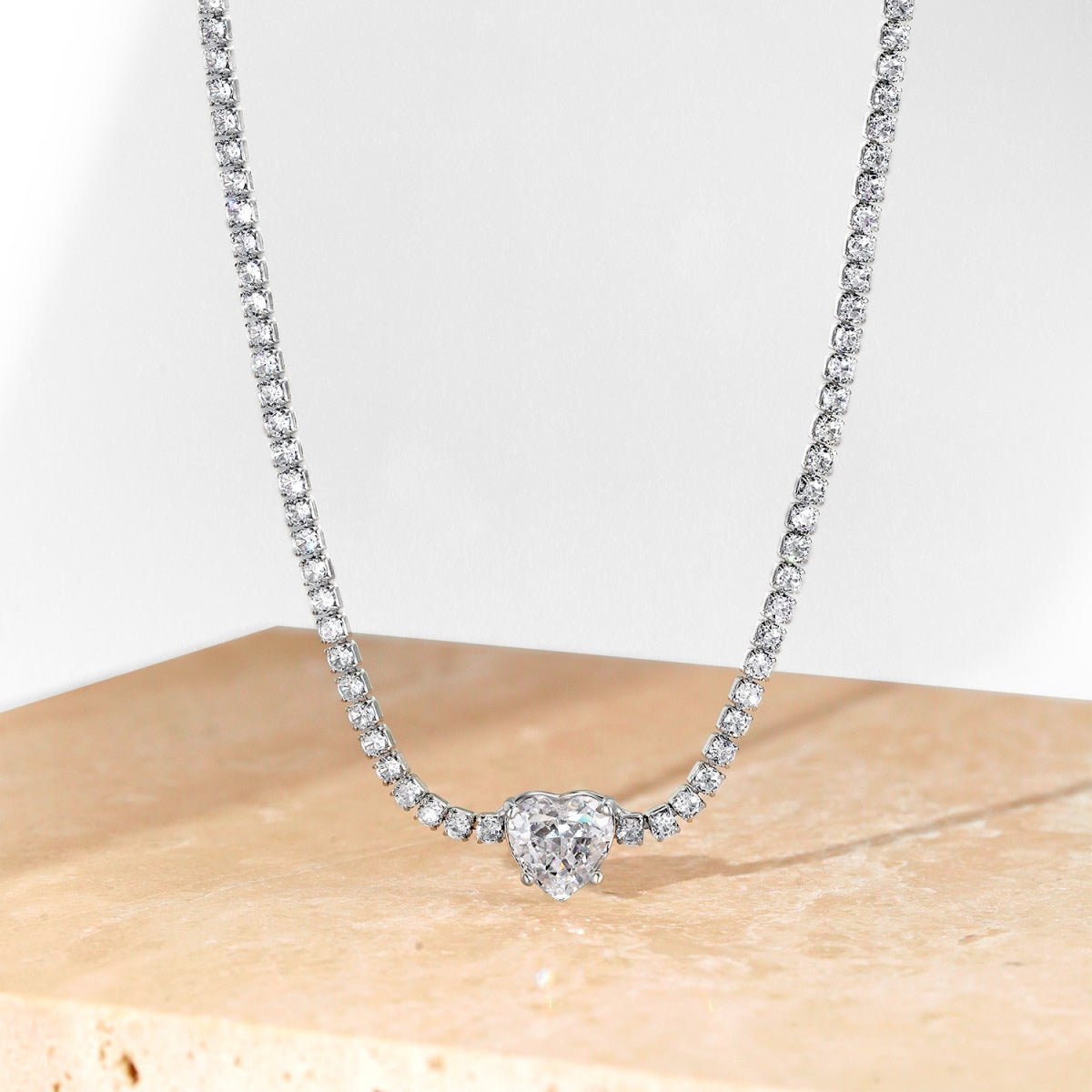 2.0 Carat Sparkling Tennis Heart Cut Necklace