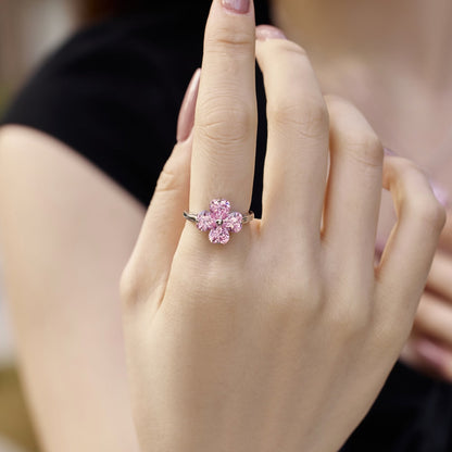 Heart-shaped Four-Leaf Clover Ball Ring