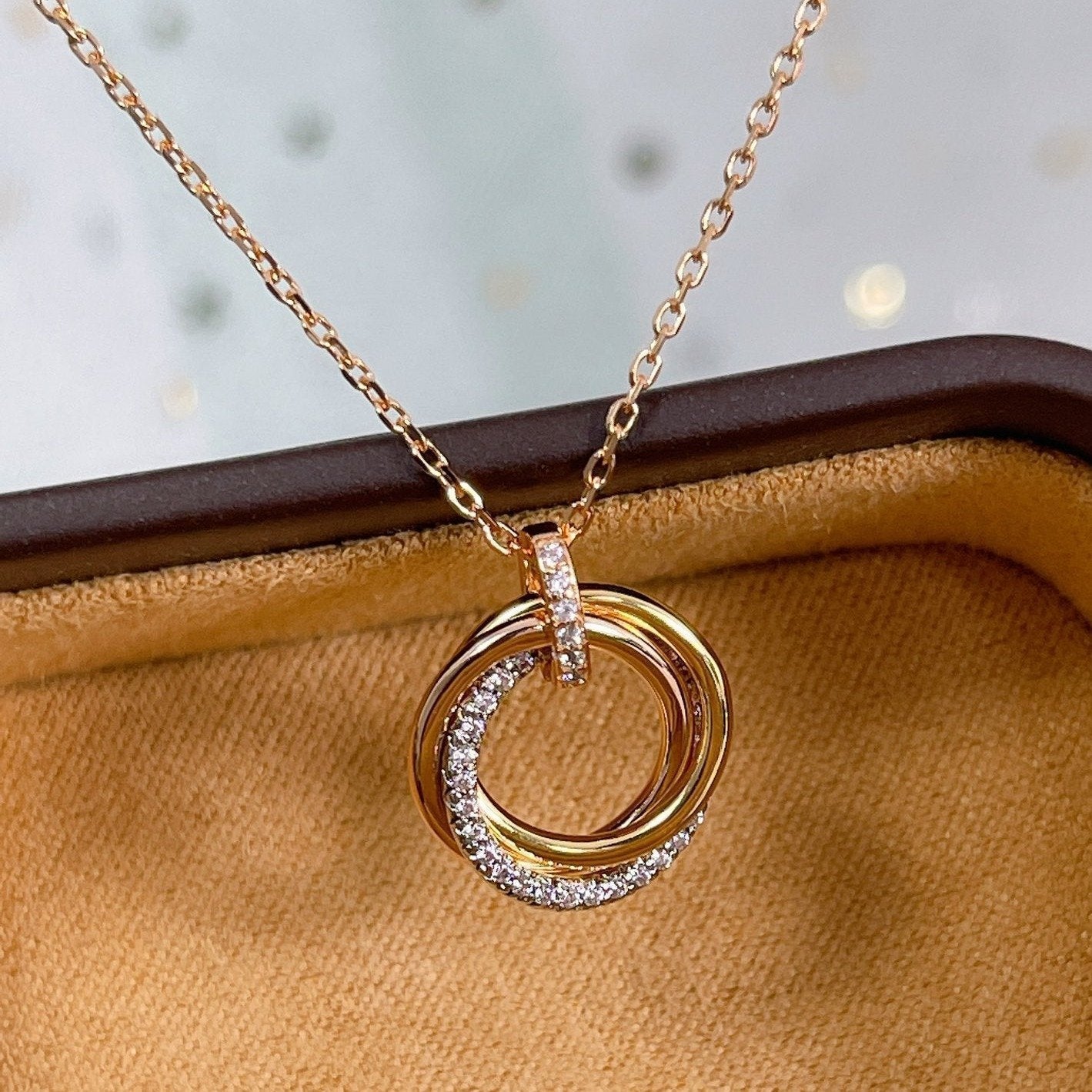 [Topon]TRINITY NECKLACE SILVER GOLD PINK GOLD DIAMONDS
