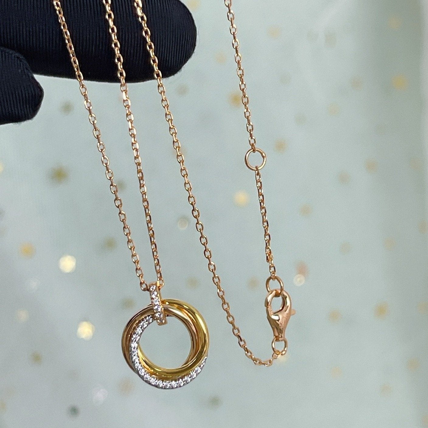 [Topon Jewelry]TRINITY NECKLACE SILVER GOLD PINK GOLD DIAMONDS