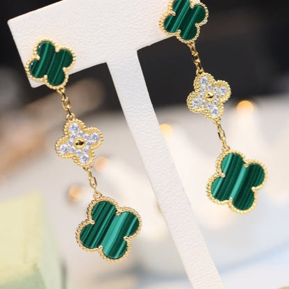 [Topon Jewelry]CLOVER EARRINGS GOLD MALACHITE DIAMOND 3 MOTIF