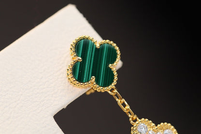 [Topon Jewelry]CLOVER EARRINGS GOLD MALACHITE DIAMOND 3 MOTIF