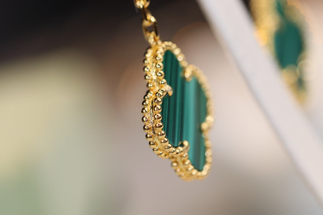 [Topon Jewelry]CLOVER EARRINGS GOLD MALACHITE DIAMOND 3 MOTIF