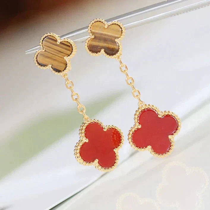 [Topon Jewelry]CLOVER  2 MOTIF  TIGER EYE CARNELIAN EARRINGS