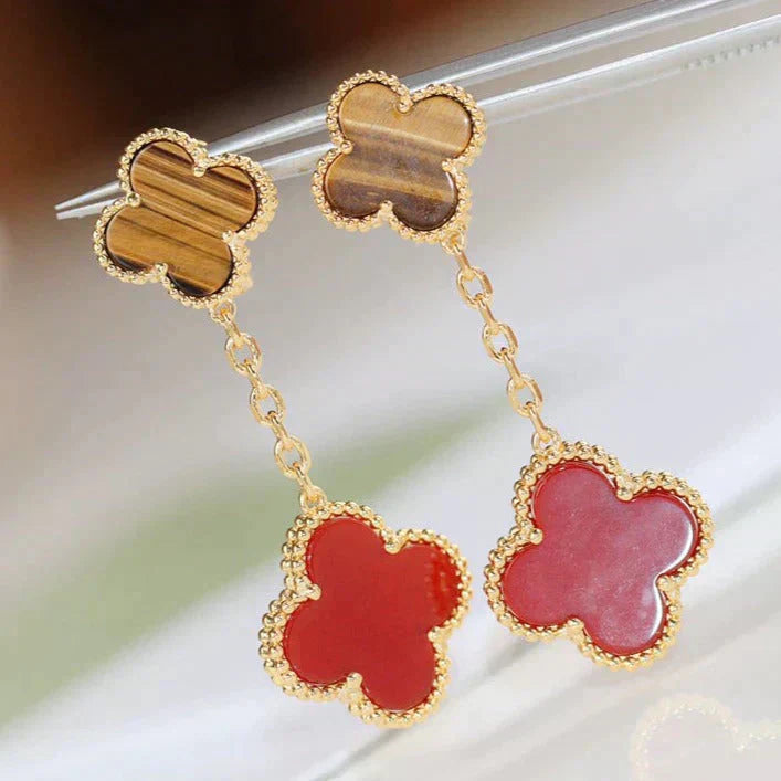 [Topon Jewelry]CLOVER  2 MOTIF  TIGER EYE CARNELIAN EARRINGS