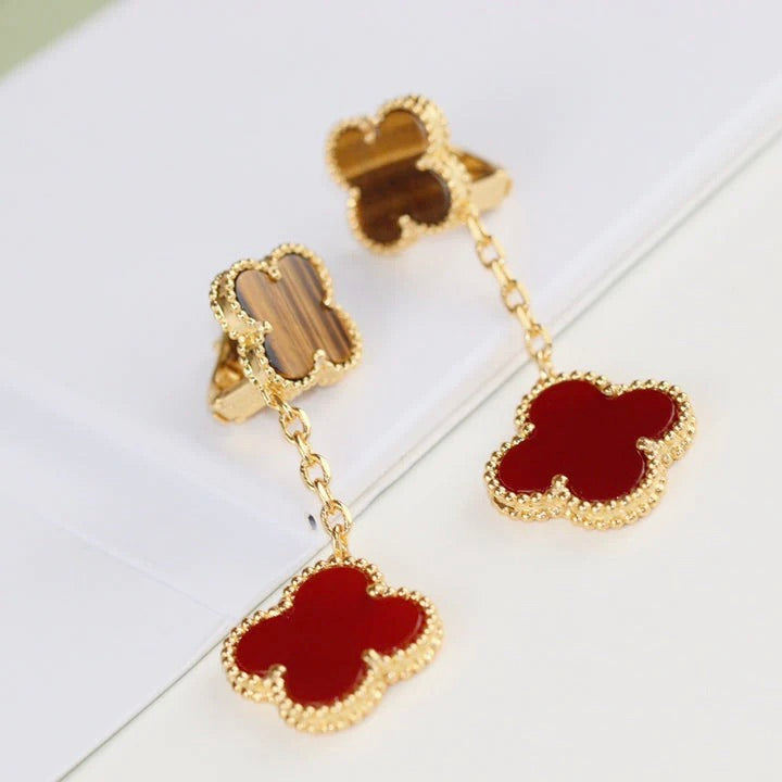 [Topon Jewelry]CLOVER  2 MOTIF  TIGER EYE CARNELIAN EARRINGS