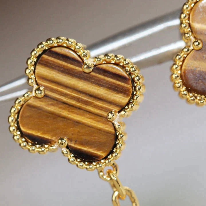 [Topon Jewelry]CLOVER  2 MOTIF  TIGER EYE CARNELIAN EARRINGS