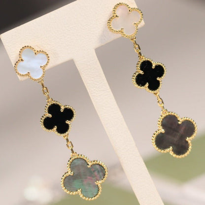 [Topon Jewelry]CLOVER EARRINGS GOLD ONYX MOP 3 MOTIF