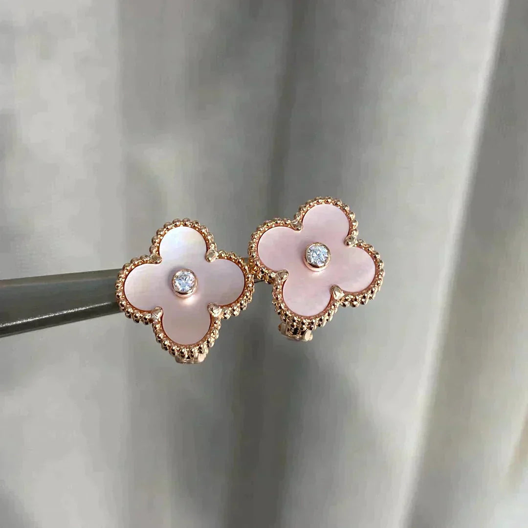 [Topon Jewelry]CLOVER MEDIUM 1 MOTIFS  PINK MOP DIAMOND EARRINGS