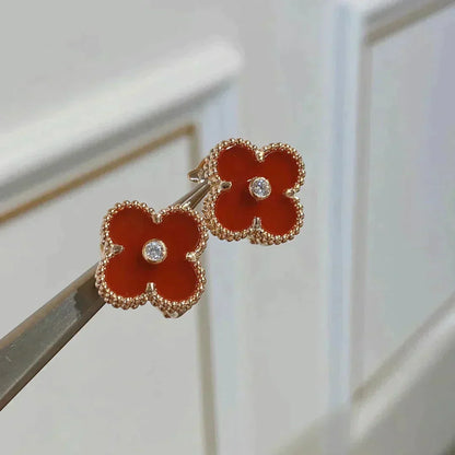 [Topon Jewelry]CLOVER MEDIUM 1 MOTIFS CARNELIAN  DIAMOND earrings