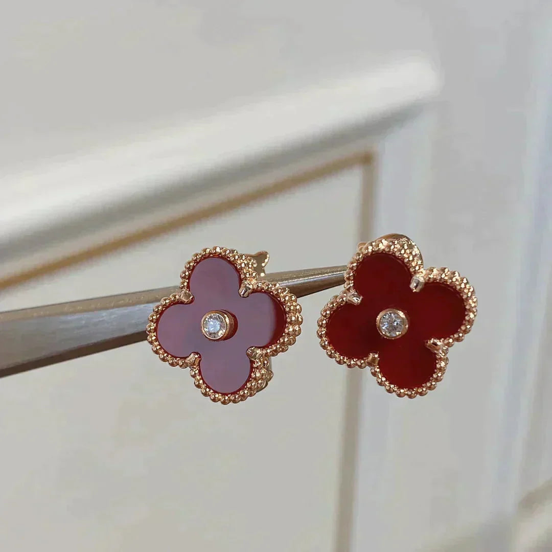 [Topon Jewelry]CLOVER MEDIUM 1 MOTIFS CARNELIAN  DIAMOND earrings