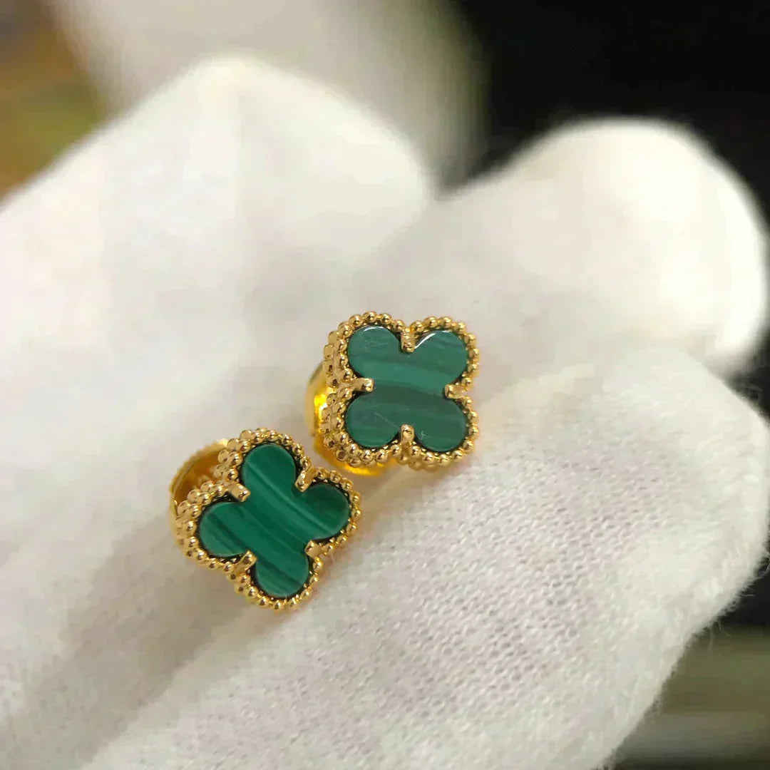 [Topon Jewelry]CLOVER MINI 9.5MM MALACHITE  EARRINGS