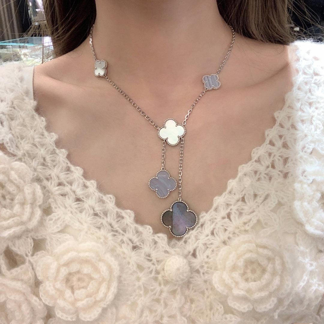 [Topon Jewelry]CLOVER MOP CHALCEDONY NECKLACE SILVER 6 MOTIF