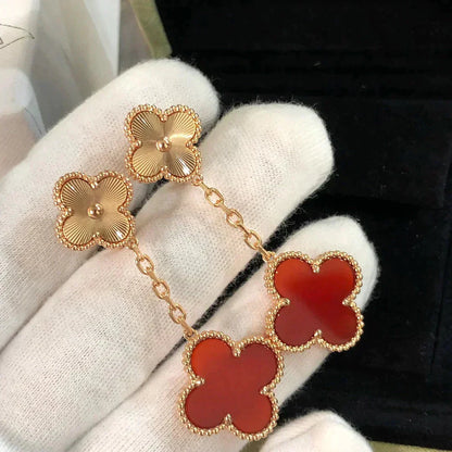 [Topon Jewelry]CLOVER 2 MOTIF  LASER CARNELIAN EARRINGS