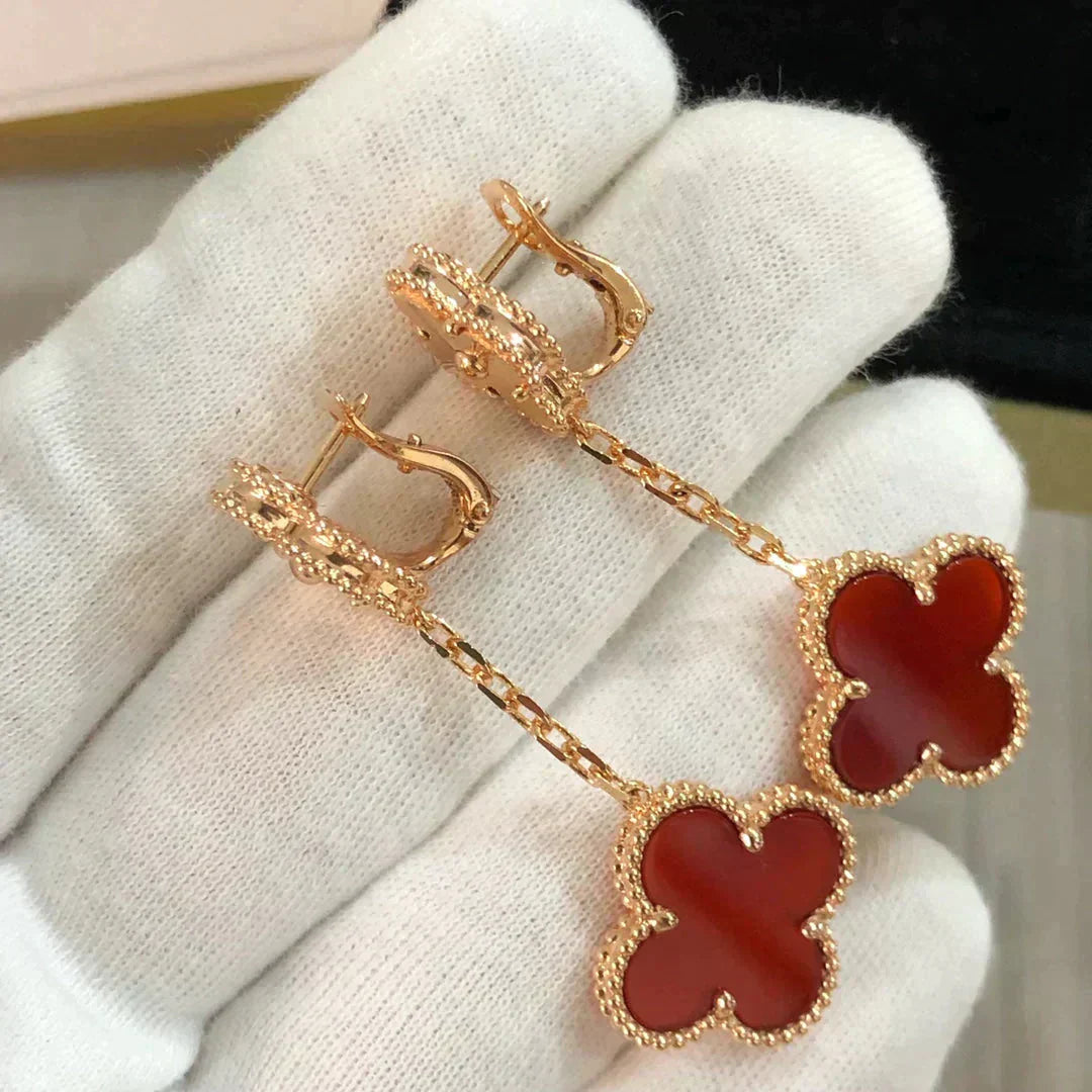 [Topon Jewelry]CLOVER 2 MOTIF  LASER CARNELIAN EARRINGS