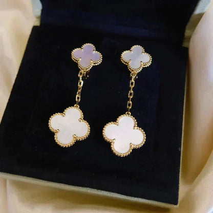 [Topon Jewelry]CLOVER 2 MOTIF WHITE MOP EARRINGS