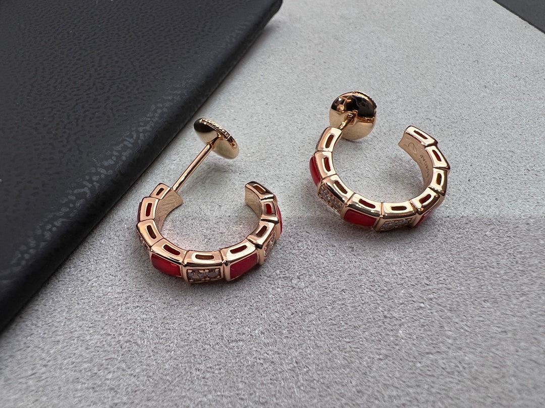 [Topon Jewelry]SERPENTI CARNELIAN PINK GOLD EARRINGS