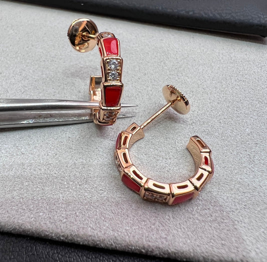 [Topon Jewelry]SERPENTI CARNELIAN PINK GOLD EARRINGS