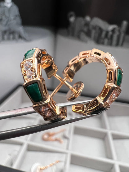 [Topon Jewelry]SERPENTI MALACHITE PINK GOLD EARRINGS