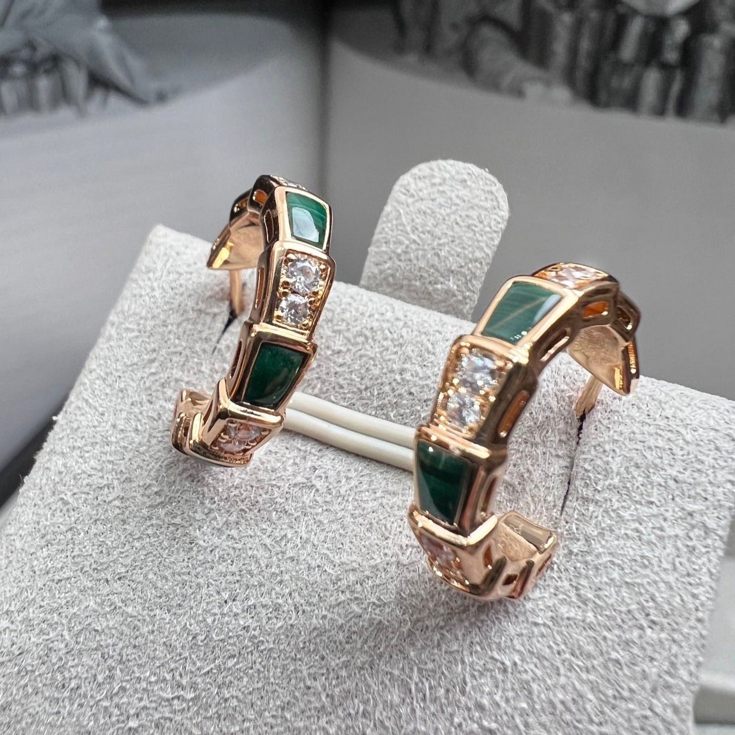 [Topon Jewelry]SERPENTI MALACHITE PINK GOLD EARRINGS