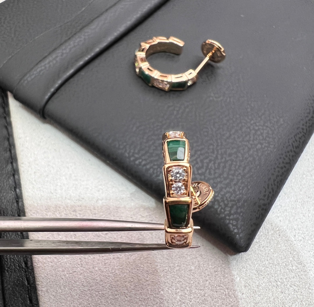 [Topon Jewelry]SERPENTI MALACHITE PINK GOLD EARRINGS