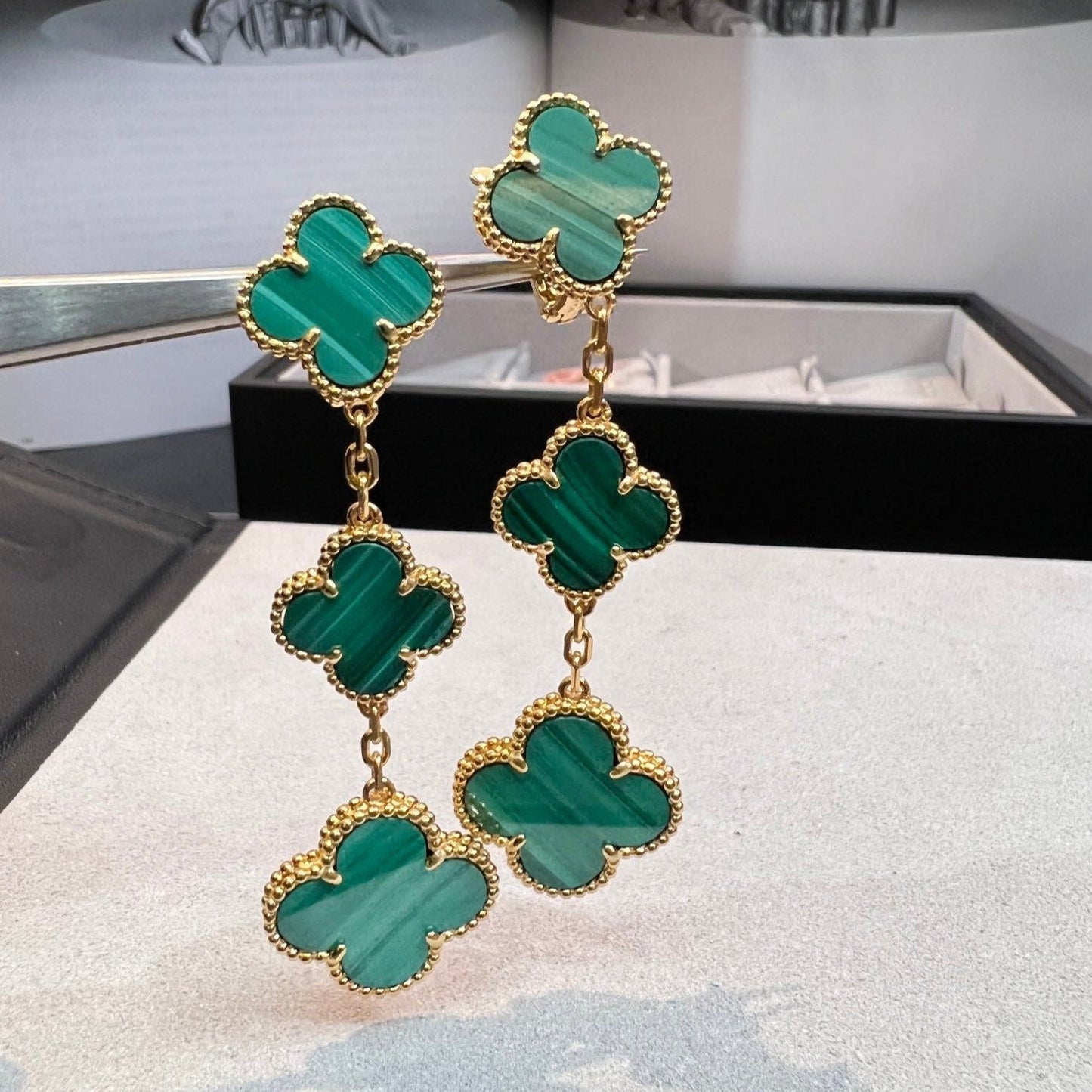 [Topon Jewelry]CLOVER MALACHITE 3 MOTIFS GOLD