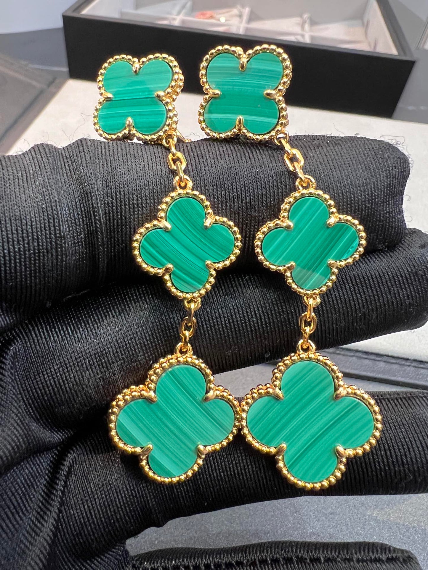 [Topon Jewelry]CLOVER MALACHITE 3 MOTIFS GOLD