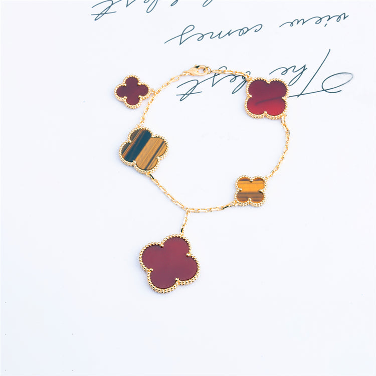 [Topon Jewelry]CLOVER BRACELET 5 MOTIFS CARNELIAN TIGER EYE