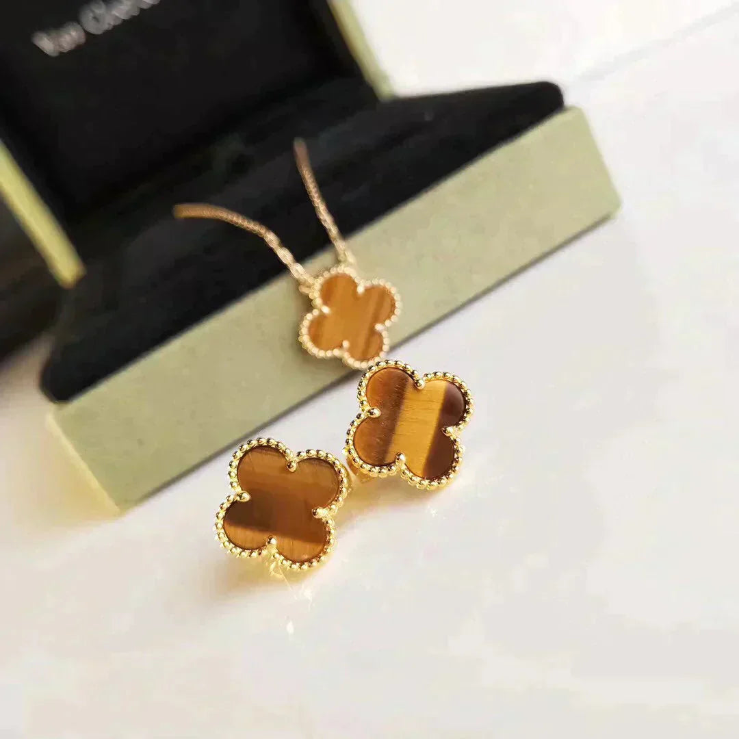 [Topon Jewelry]CLOVER MEDIUM 1 MOTIFS TIGER EYE EARRINGS