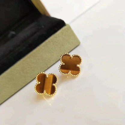 [Topon Jewelry]CLOVER MEDIUM 1 MOTIFS TIGER EYE EARRINGS